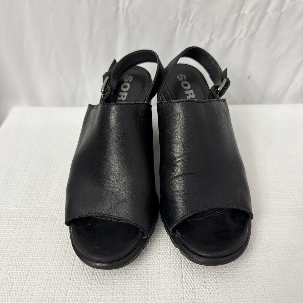 Sorel Sandals Black Leather Women’s Size 7.5 Nadia Slingback Chunky Heel - Picture 4 of 11